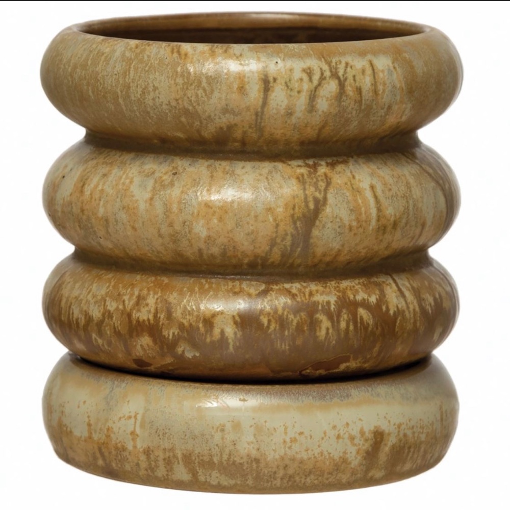 Stoneware Pot With Saucer, Brown